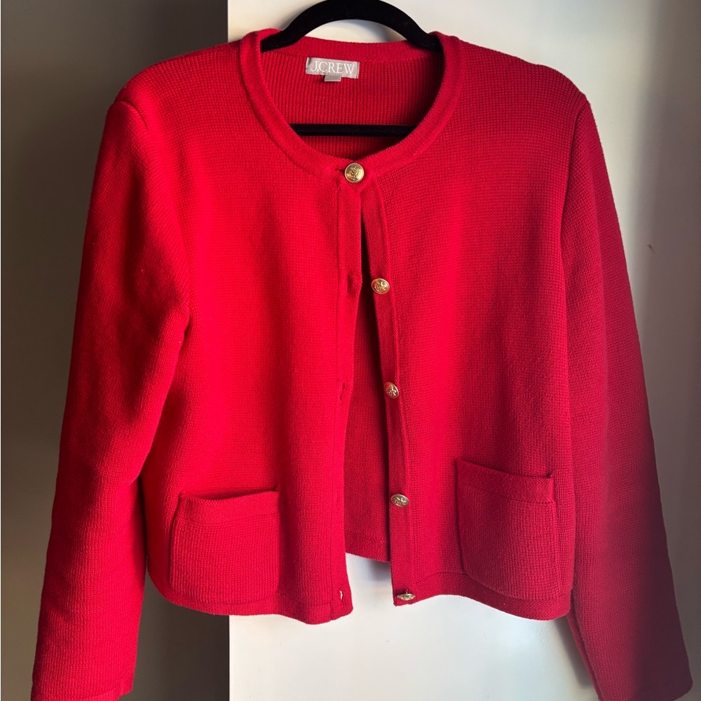 J. Crew Women's Emilie Red Lady Jacket with Gold Buttons